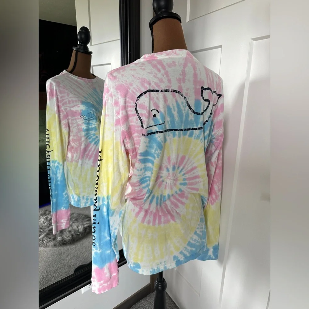 Vineyard Vines Pastel Tie Dye Long Sleeve Whale with Pocket Size S -A - Picture 2 of 5
